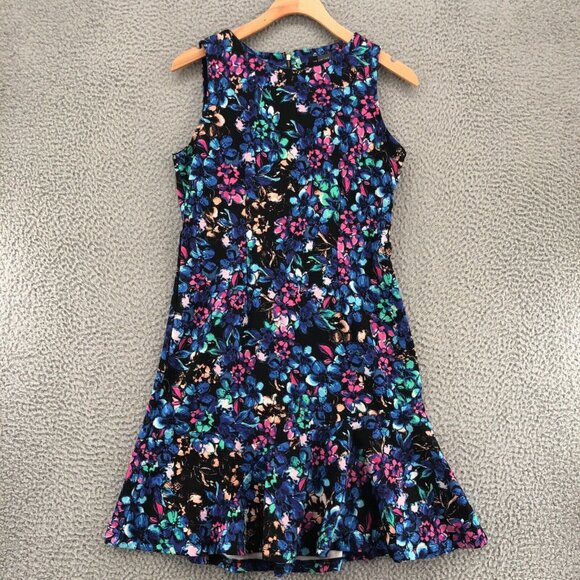 The Limited Dress Womens 2 Blue Multi Floral Mini Shift Ruffle Flare Hem Stretch - Picture 1 of 10